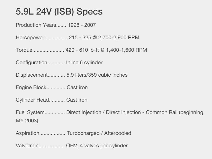 ข้อมูลจำเพาะ 5.9L 24V (ISB)